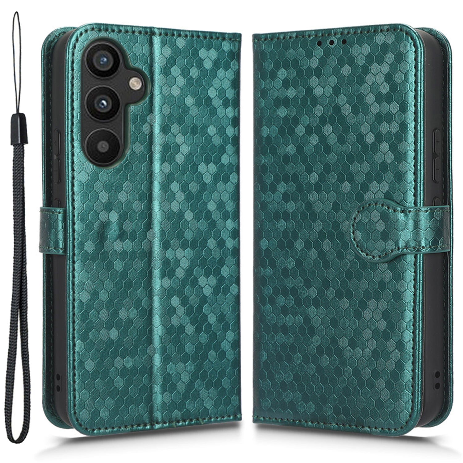 Pro Samsung Galaxy A34 5G tečkovaný kryt na telefon s potiskem PU kožený kryt na peněženku odolný proti nárazu s popruhem