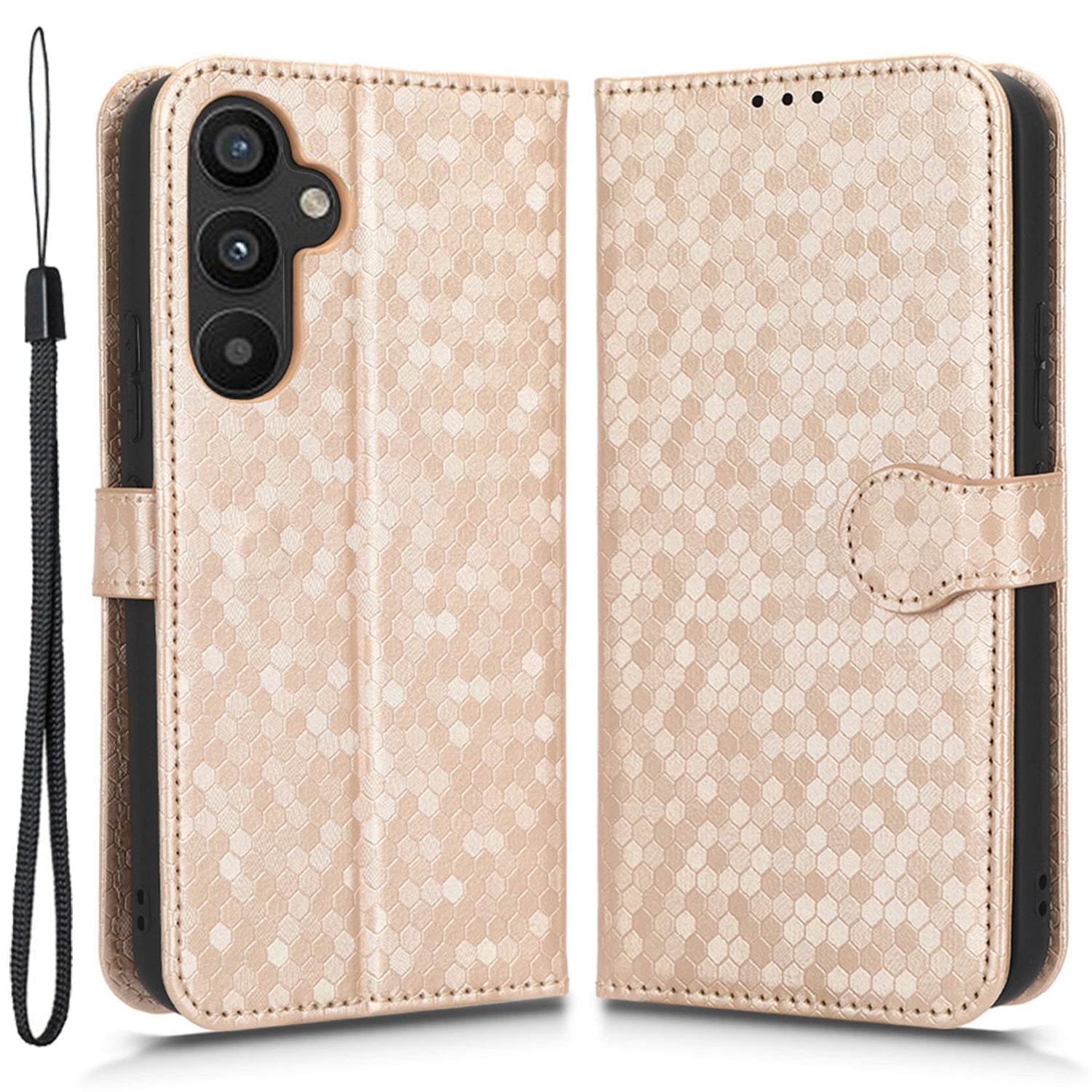 Pro Samsung Galaxy A34 5G tečkovaný kryt na telefon s potiskem PU kožený kryt na peněženku odolný proti nárazu s popruhem