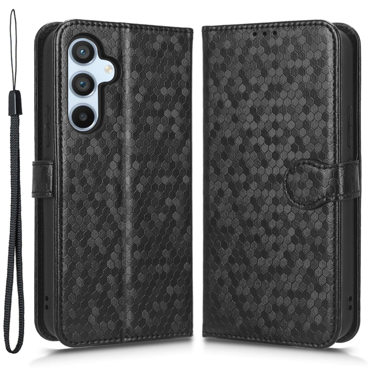 For Samsung Galaxy A54 5G Shockproof Wallet Stand Dot Pattern Imprinted Phone Cover PU Leather Case with Strap