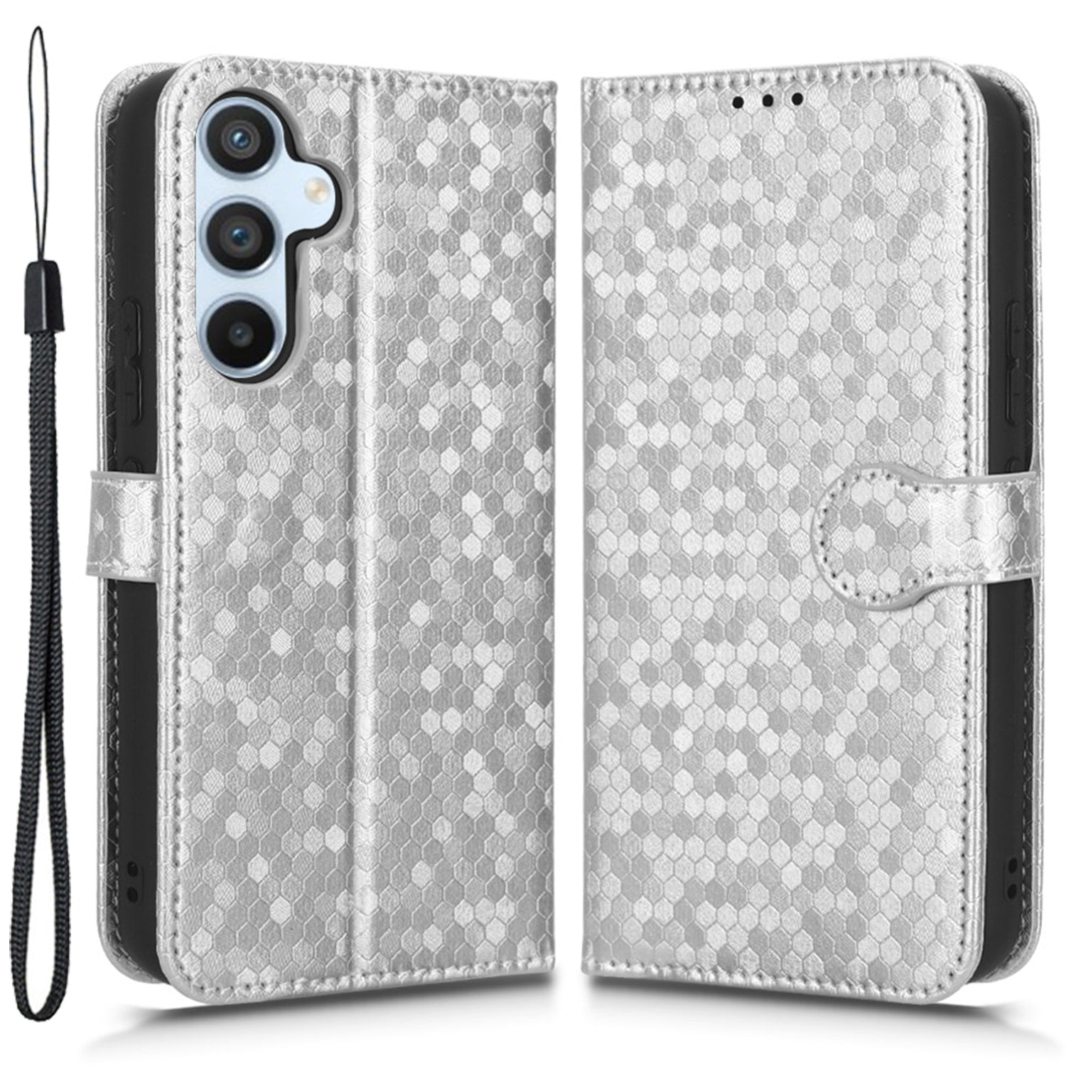For Samsung Galaxy A54 5G Shockproof Wallet Stand Dot Pattern Imprinted Phone Cover PU Leather Case with Strap