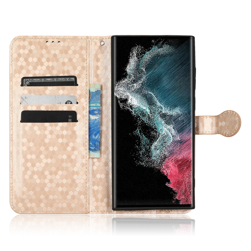 Kryt telefonu s potiskem tečkovaného vzoru pro Samsung Galaxy S23 Ultra Wallet Stand PU kožený nárazuvzdorný kryt s popruhem