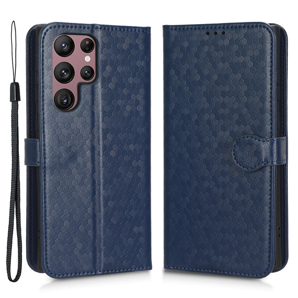 Kryt telefonu s potiskem tečkovaného vzoru pro Samsung Galaxy S23 Ultra Wallet Stand PU kožený nárazuvzdorný kryt s popruhem