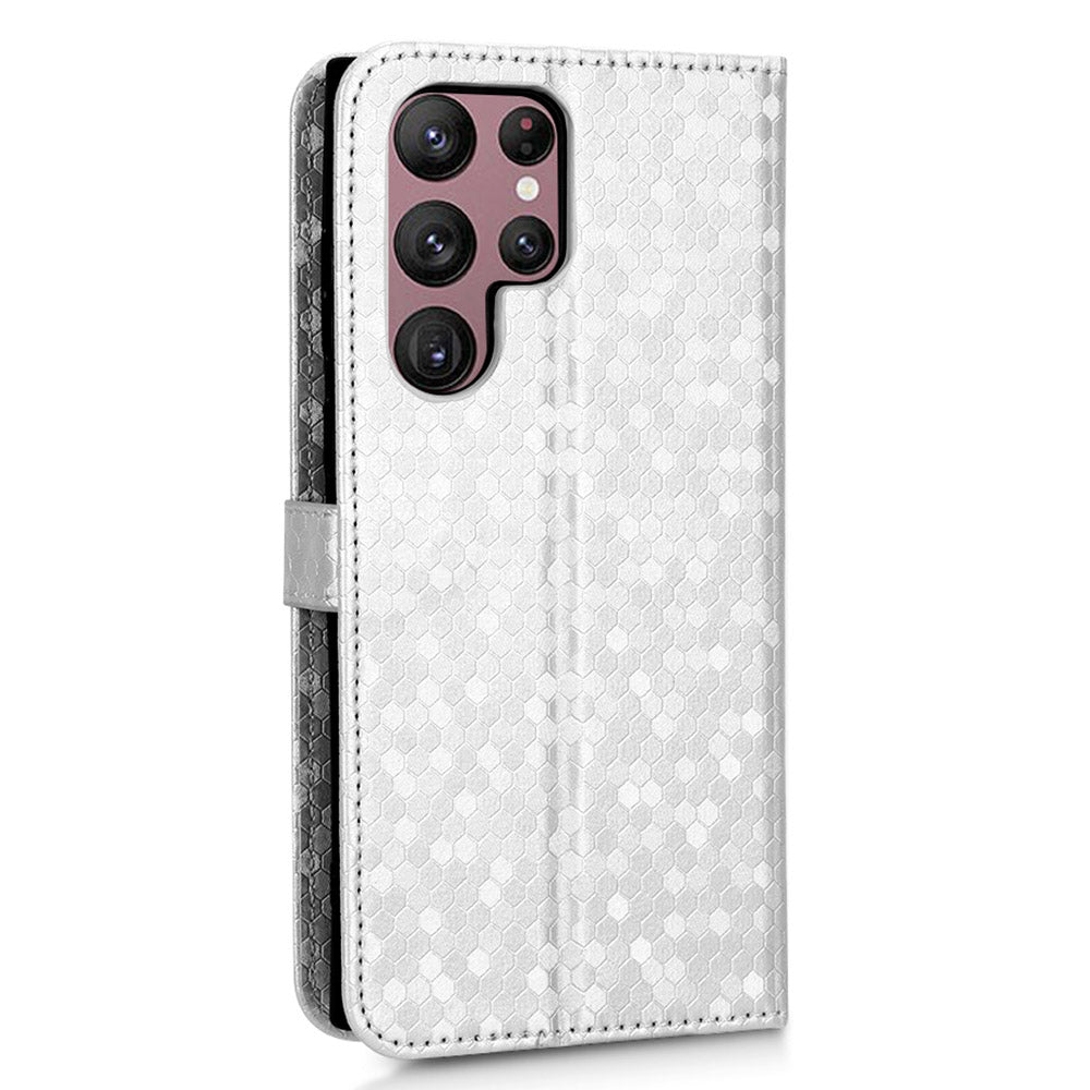 Kryt telefonu s potiskem tečkovaného vzoru pro Samsung Galaxy S23 Ultra Wallet Stand PU kožený nárazuvzdorný kryt s popruhem