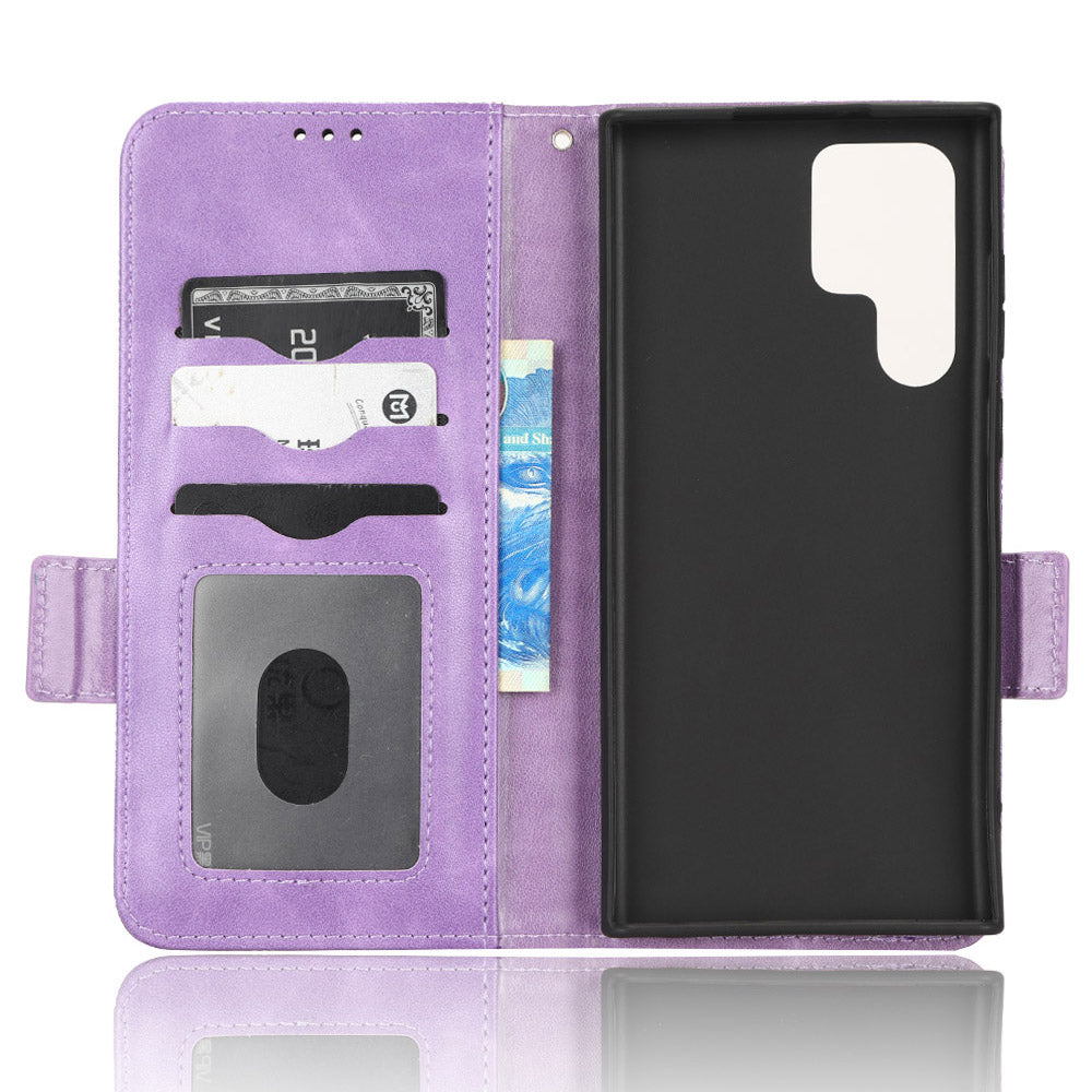 For Samsung Galaxy S23 Ultra Anti-Fingerprint Imprinted Triangle Pattern Phone Cover PU Leather Wallet Stand Mobile Phone Case with Wrist Strap