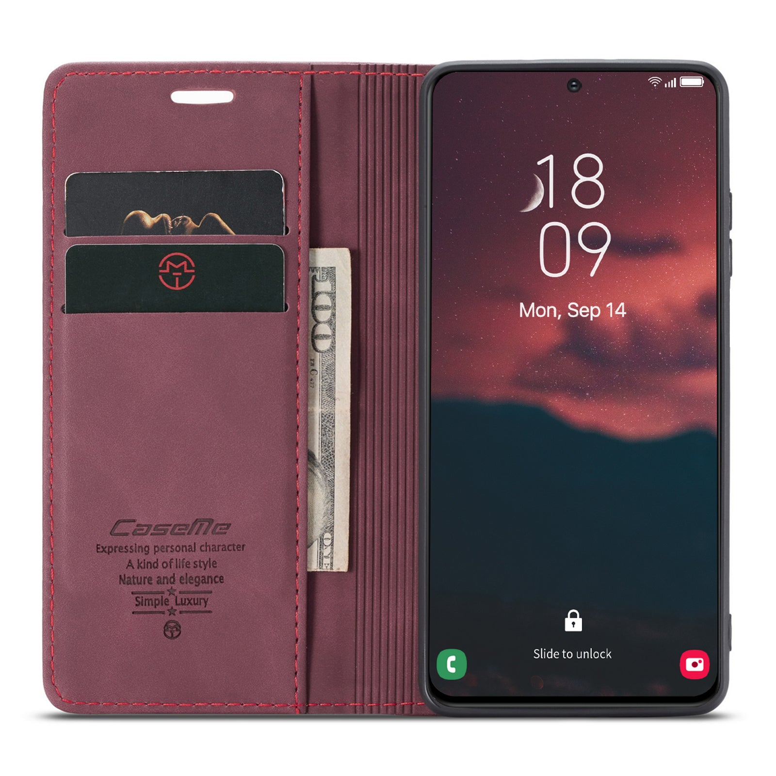 CASEME 013 Series For Samsung Galaxy S23 Stand Function PU Leather Wallet Case Magnetic Auto-absorbed Phone Case