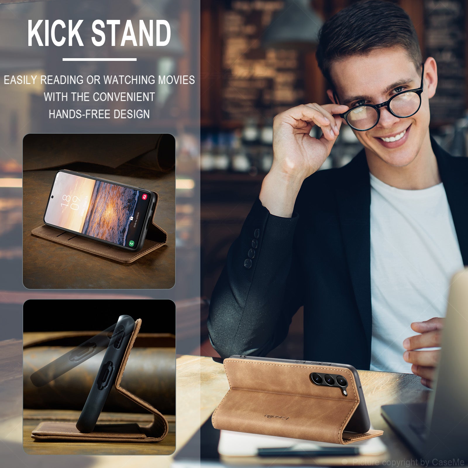 CASEME 013 Series For Samsung Galaxy S23 Stand Function PU Leather Wallet Case Magnetic Auto-absorbed Phone Case