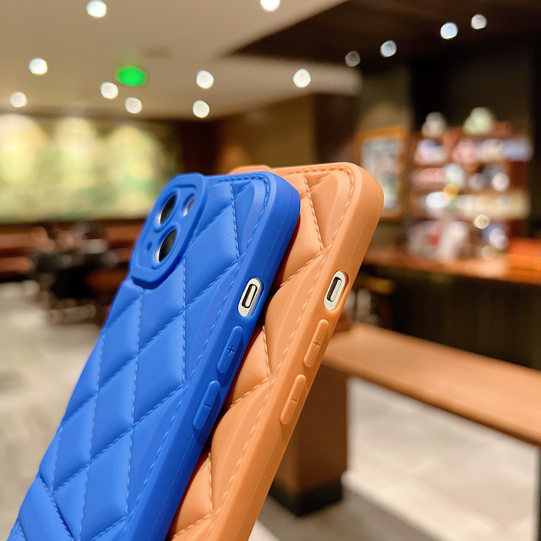 Pro iPhone 13 6,1 palce Šití kosočtvercový vzor mřížky PU kryt TPU potažený kůží Přesný výřez Ochrana objektivu Kryt telefonu s popruhem přes rameno