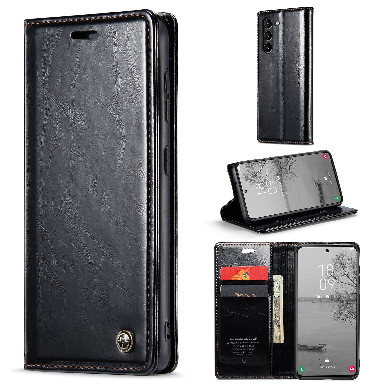 CASEME 003 Series For Samsung Galaxy S23 Waxy Texture Magnetic Auto-absorbed Phone Case Wallet Stand PU Leather Cell Phone Cover
