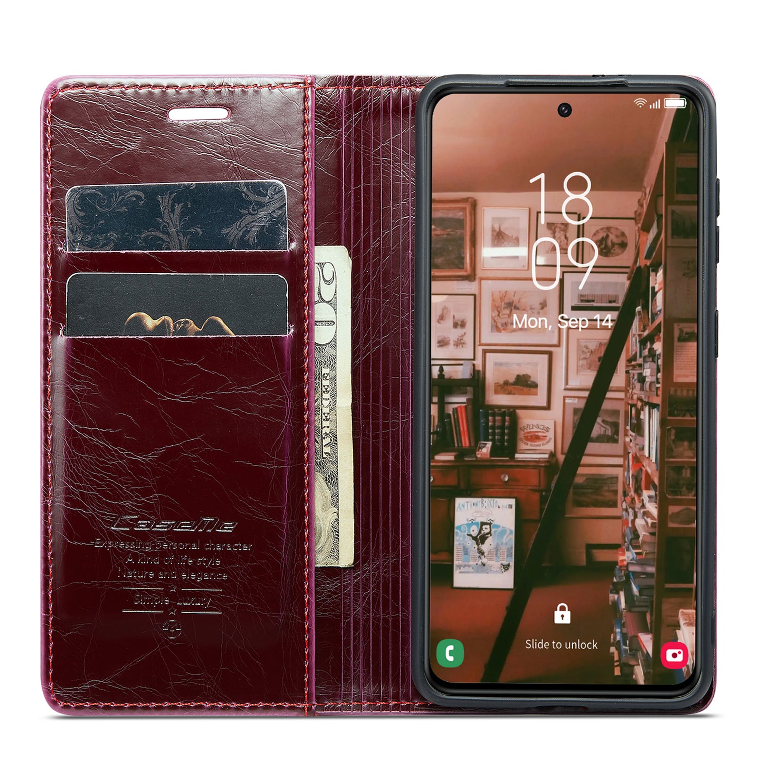 CASEME 003 Series For Samsung Galaxy S23 Waxy Texture Magnetic Auto-absorbed Phone Case Wallet Stand PU Leather Cell Phone Cover