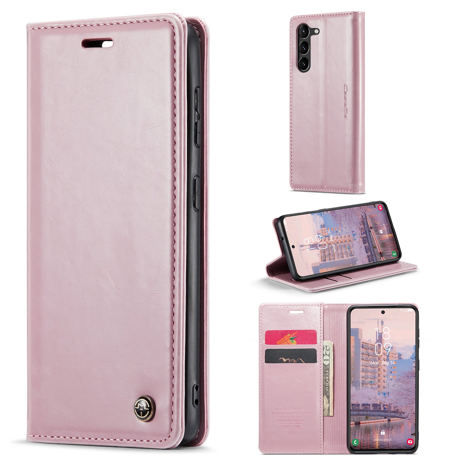CASEME 003 Series For Samsung Galaxy S23 Waxy Texture Magnetic Auto-absorbed Phone Case Wallet Stand PU Leather Cell Phone Cover