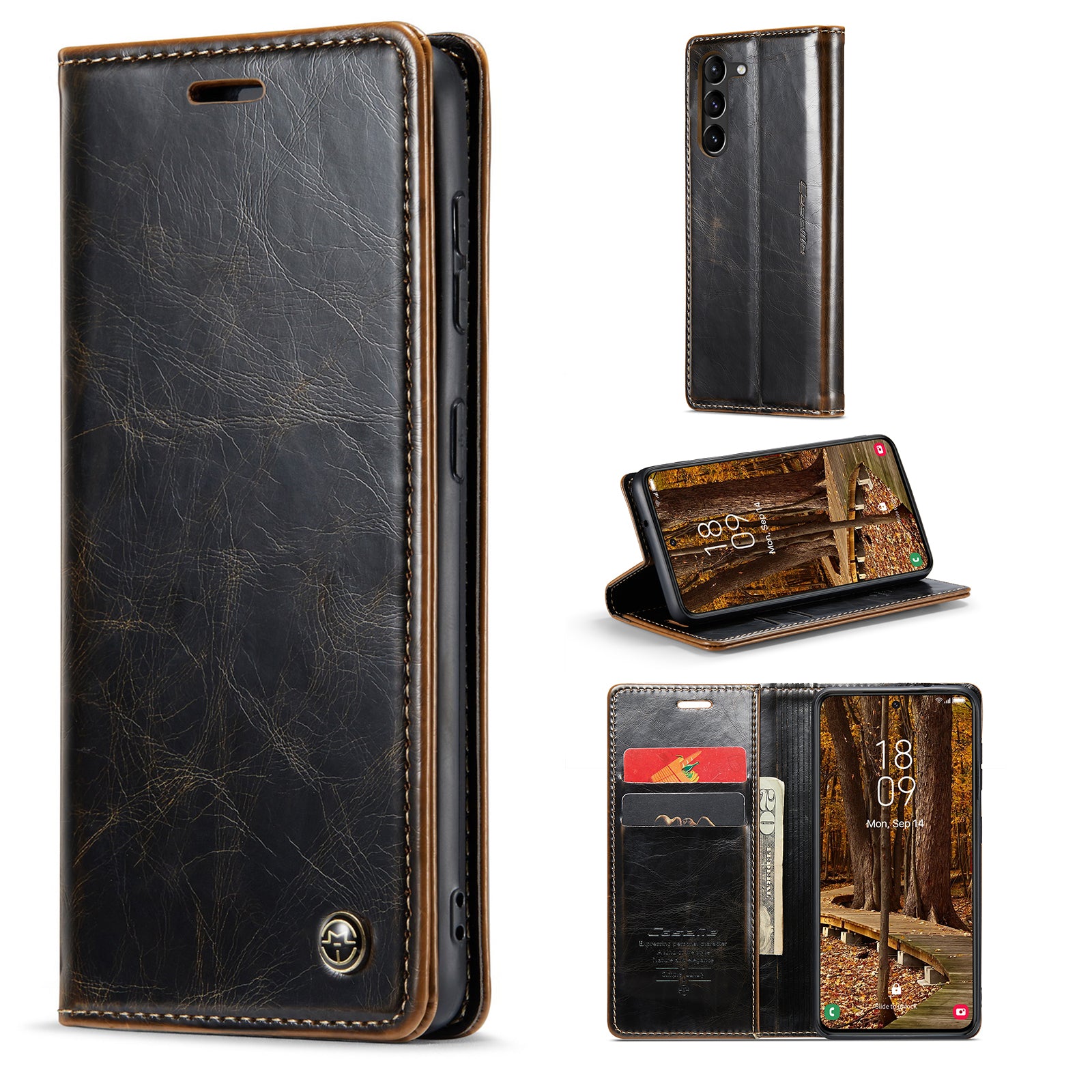 CASEME 003 Series For Samsung Galaxy S23 Waxy Texture Magnetic Auto-absorbed Phone Case Wallet Stand PU Leather Cell Phone Cover