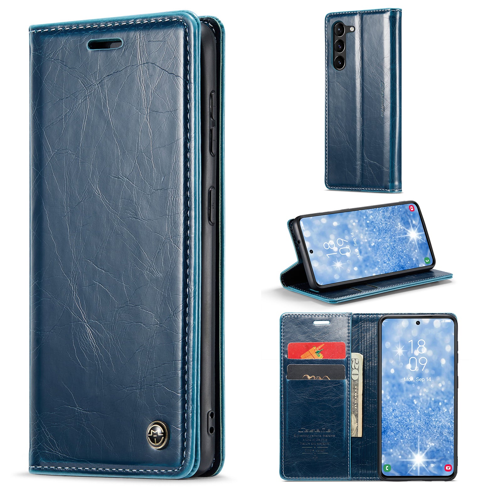 CASEME 003 Series For Samsung Galaxy S23 Waxy Texture Magnetic Auto-absorbed Phone Case Wallet Stand PU Leather Cell Phone Cover