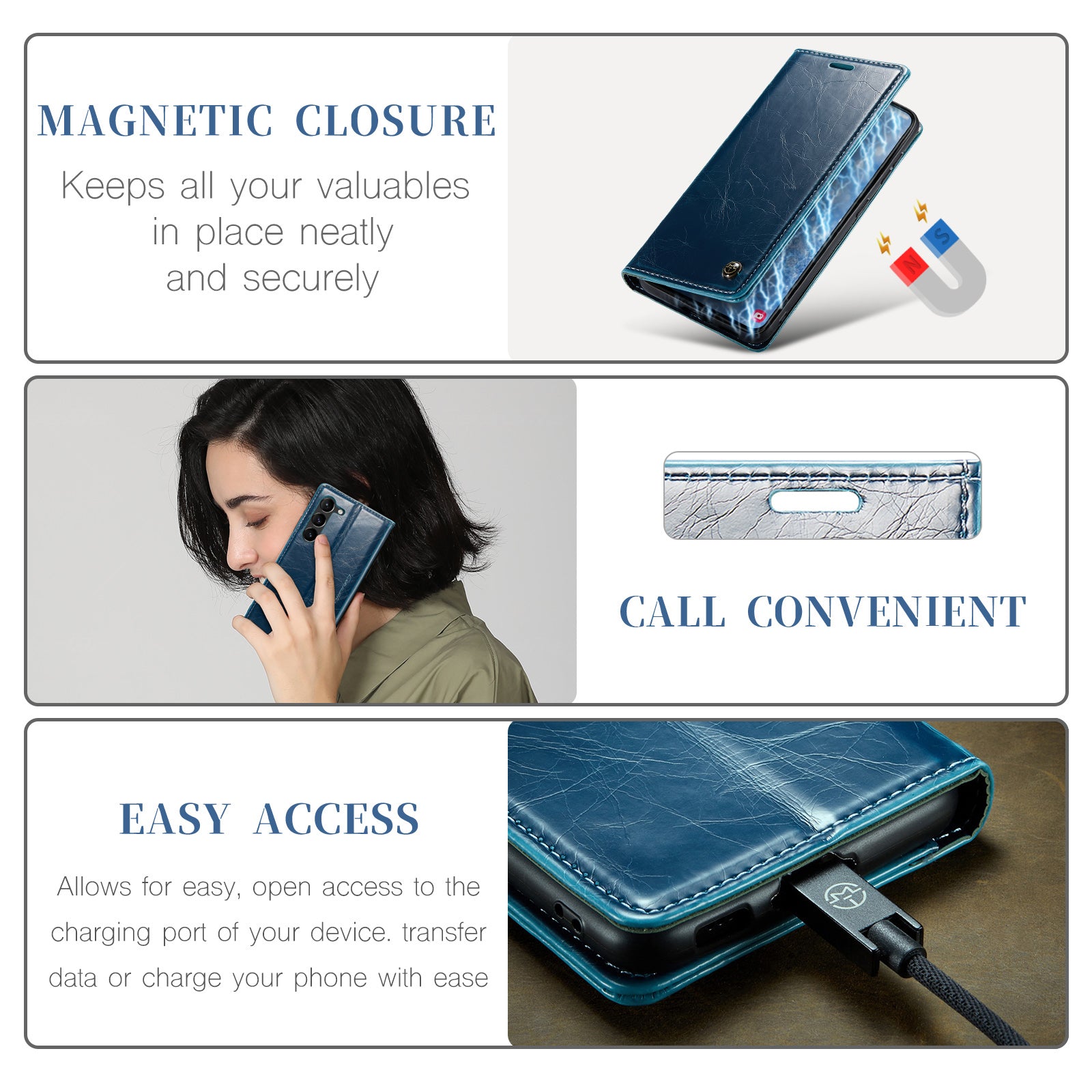 CASEME 003 Series For Samsung Galaxy S23 Waxy Texture Magnetic Auto-absorbed Phone Case Wallet Stand PU Leather Cell Phone Cover