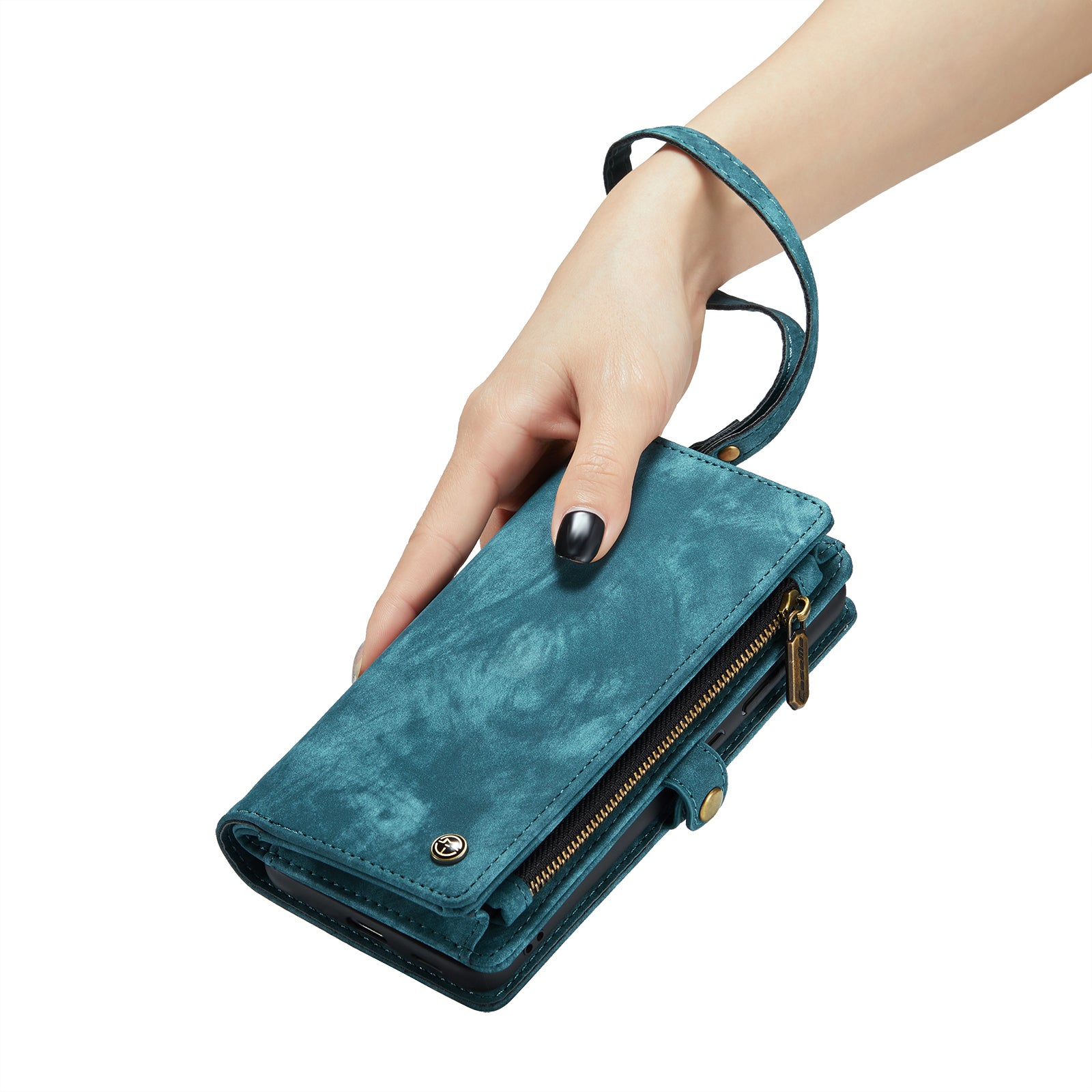 CASEME 008 Series for Samsung Galaxy S23 Multi-Functional PU Leather Foldable Stand Cover Detachable Magnetic Zipper Wallet Case