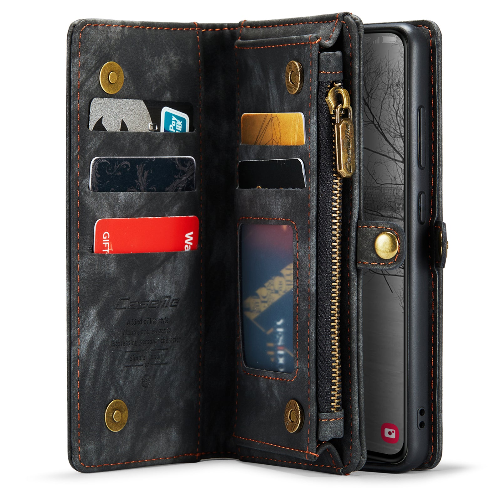 CASEME 008 Series for Samsung Galaxy S23 Multi-Functional PU Leather Foldable Stand Cover Detachable Magnetic Zipper Wallet Case