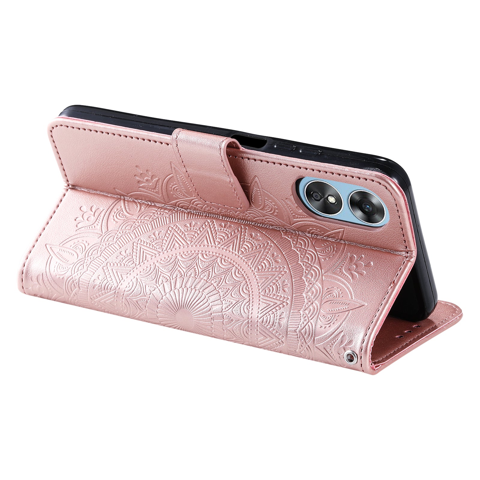 Mobile Phone Case for Oppo A58 5G Imprinted Mandala Flower Pattern Wallet Stand Phone Cover with Strap