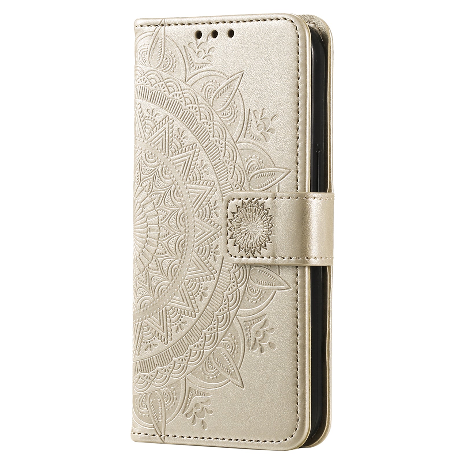 Mobile Phone Case for Oppo A58 5G Imprinted Mandala Flower Pattern Wallet Stand Phone Cover with Strap