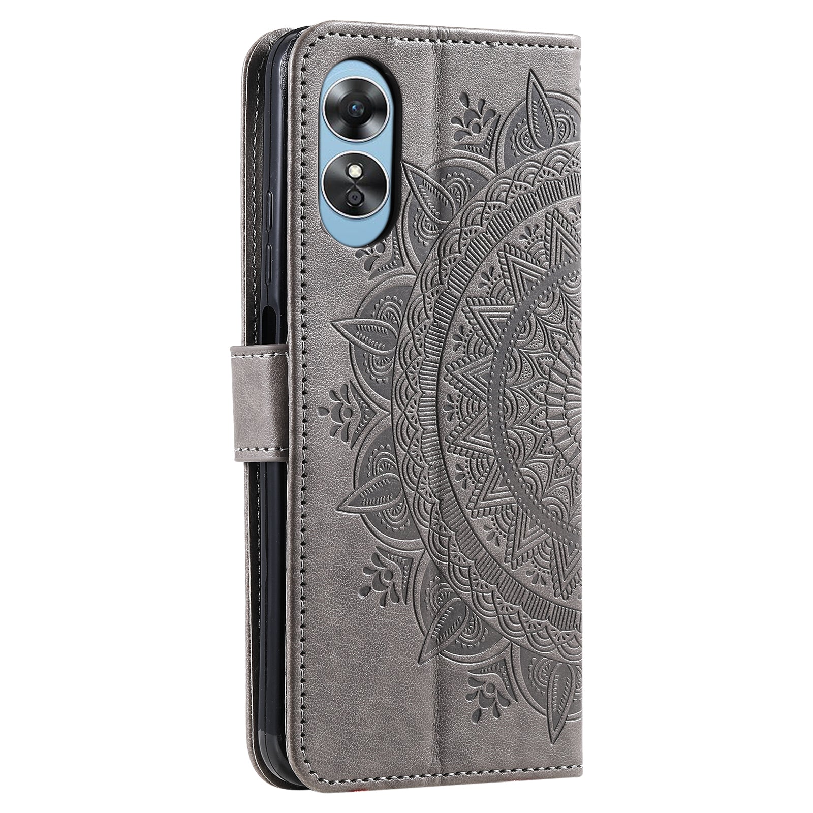 Mobile Phone Case for Oppo A58 5G Imprinted Mandala Flower Pattern Wallet Stand Phone Cover with Strap