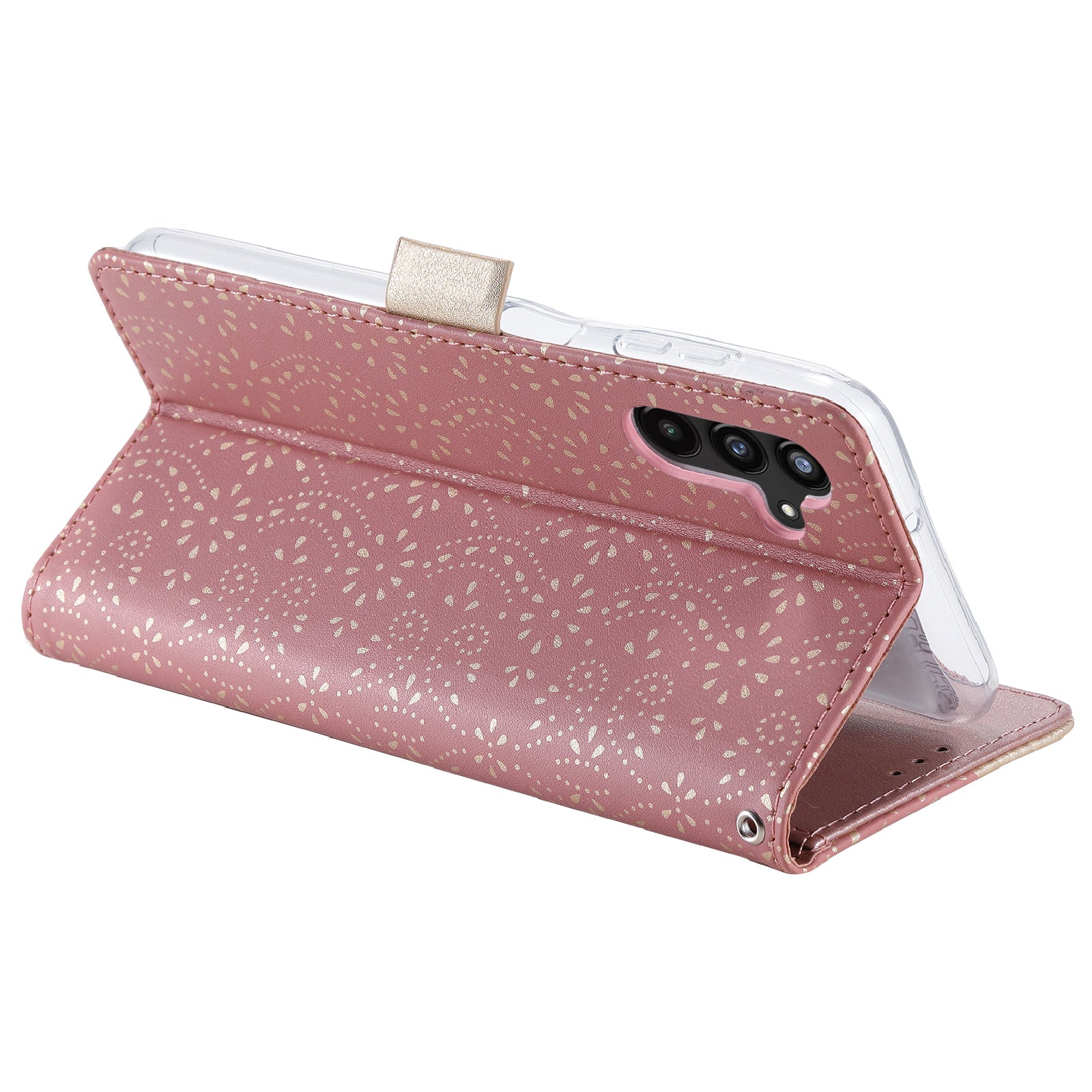 For Samsung Galaxy A54 5G Zipper Wallet Phone Case Lace Flower Pattern PU Leather Phone Stand Cover with Bowknot Wrist Strap