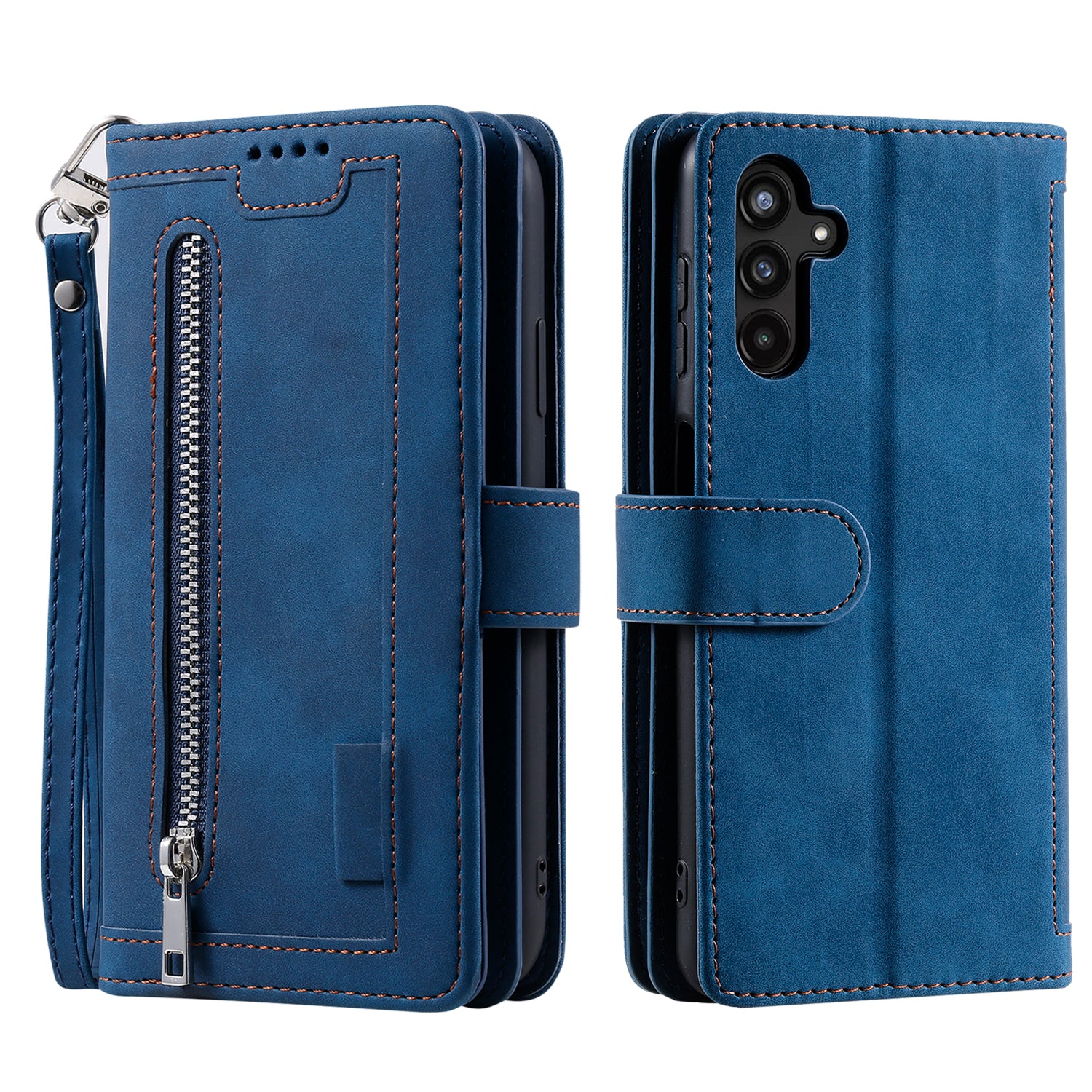 Shockproof PU Leather Phone Case for Samsung Galaxy A34 5G Zipper Pocket Design Stand Anti-Scratch Protective Cover with 9 Card Slots