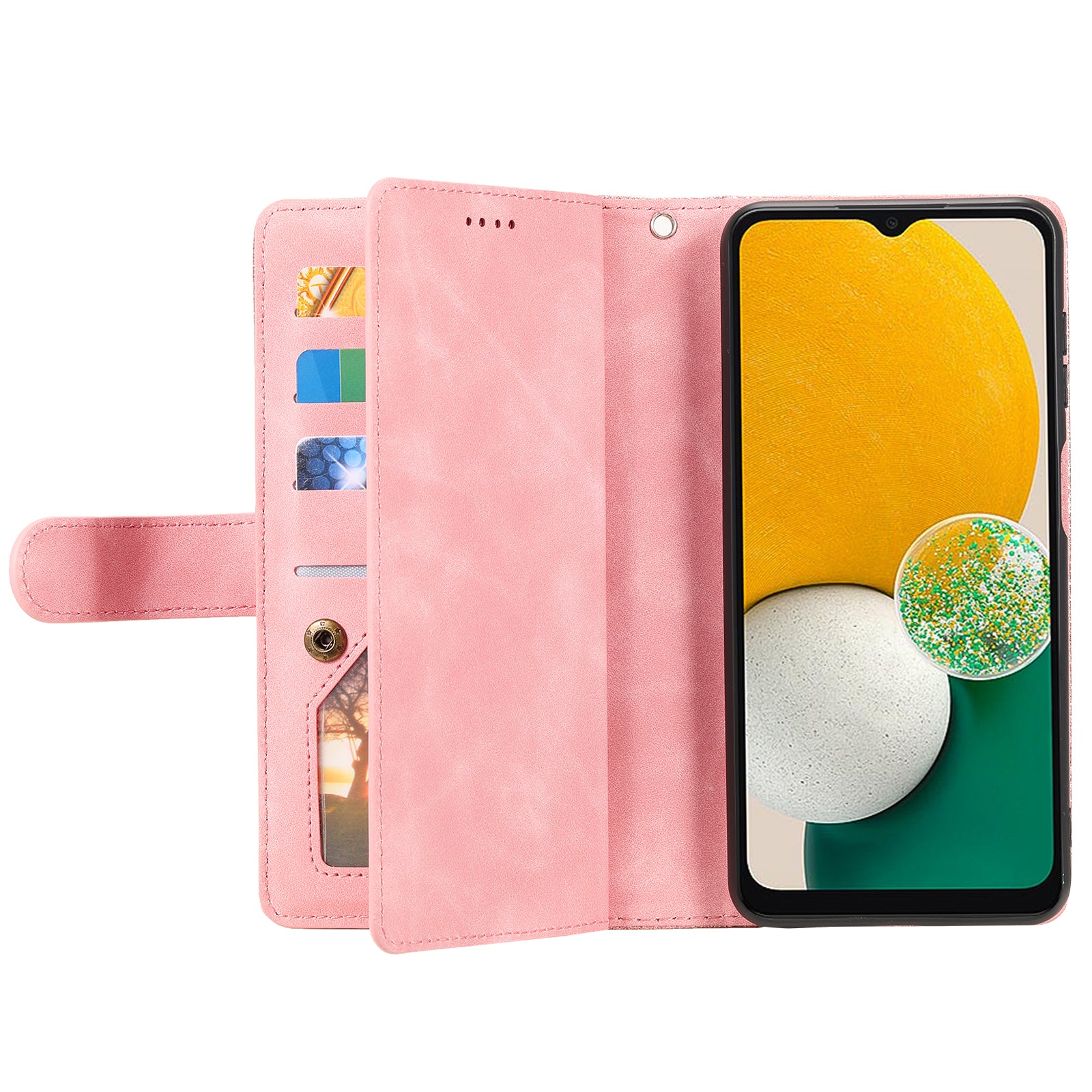 Shockproof PU Leather Phone Case for Samsung Galaxy A34 5G Zipper Pocket Design Stand Anti-Scratch Protective Cover with 9 Card Slots
