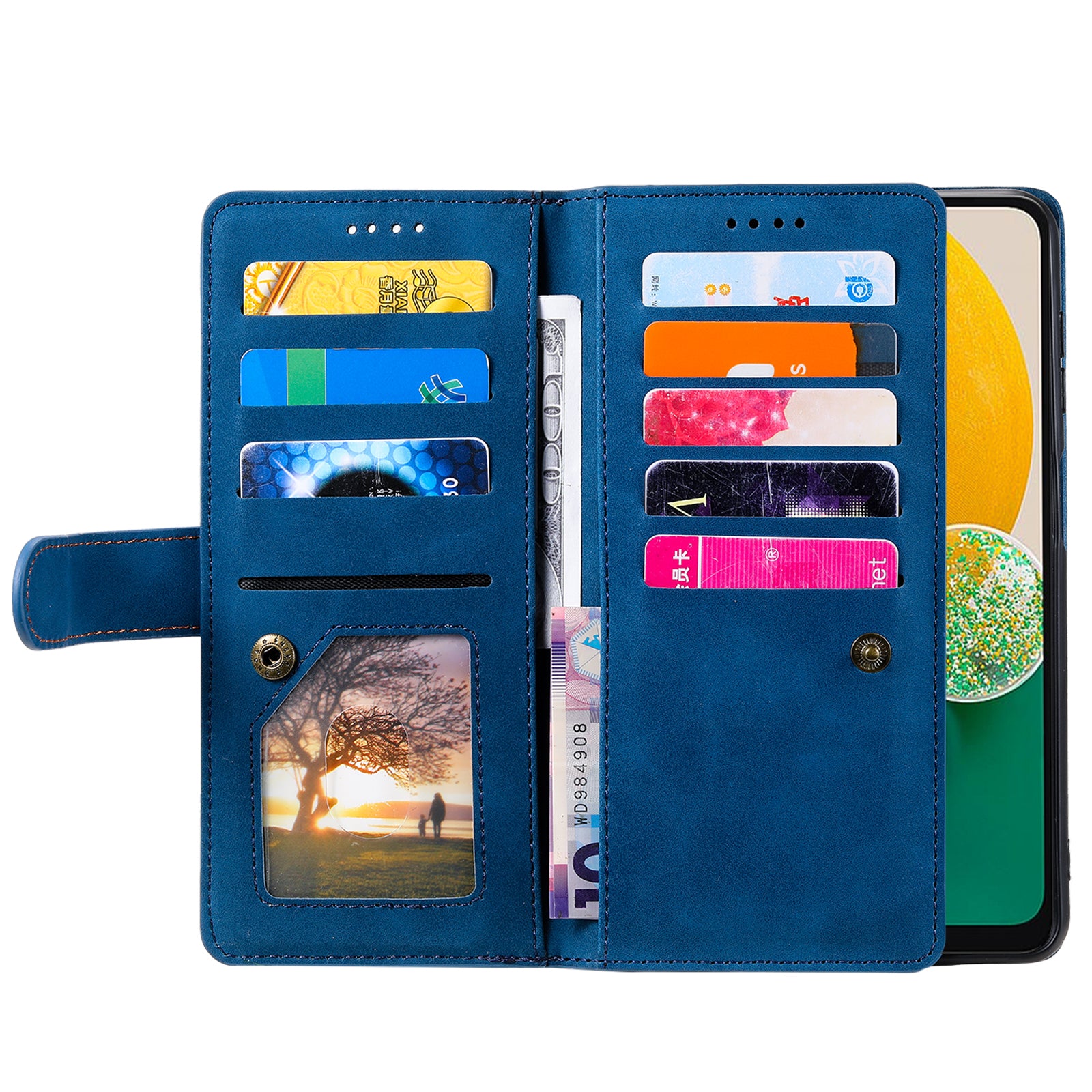 For Samsung Galaxy A14 5G PU Leather Phone Case Anti-Scratch Protective Cover 9 Card Slots Phone Cover with Zipper Pocket