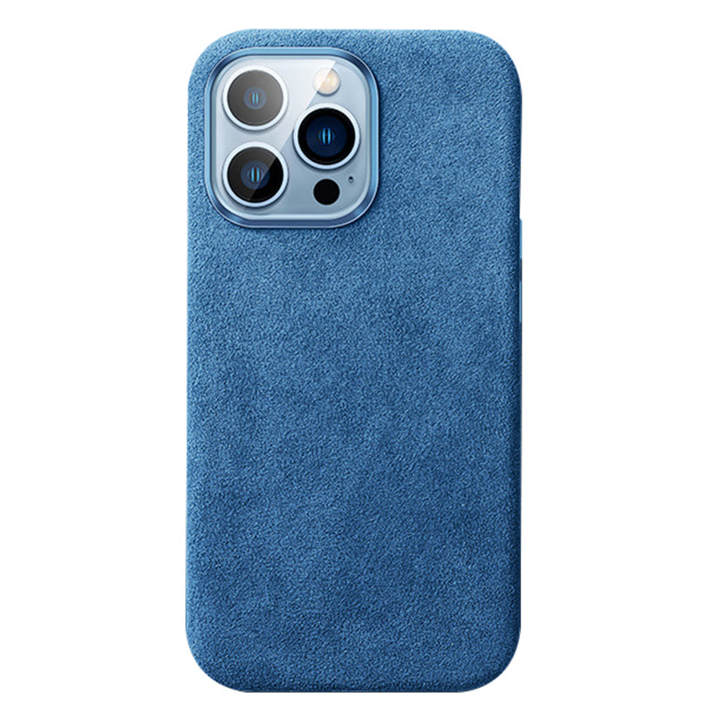 For iPhone 14 Pro Max Back Cover Compatible with MagSafe Suede Coated PC Phone Case with Metal Button