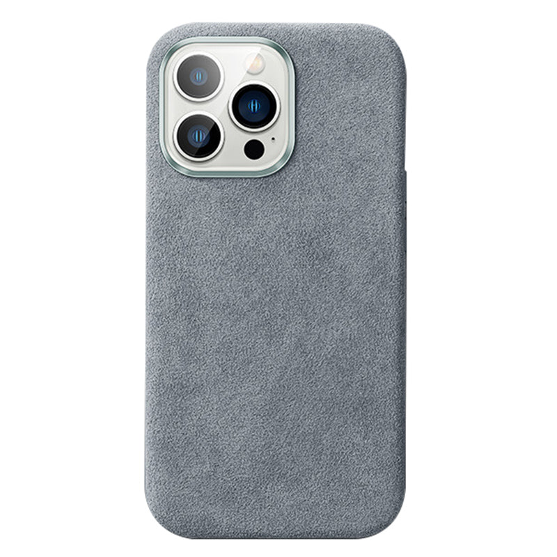 For iPhone 14 Pro Max Back Cover Compatible with MagSafe Suede Coated PC Phone Case with Metal Button