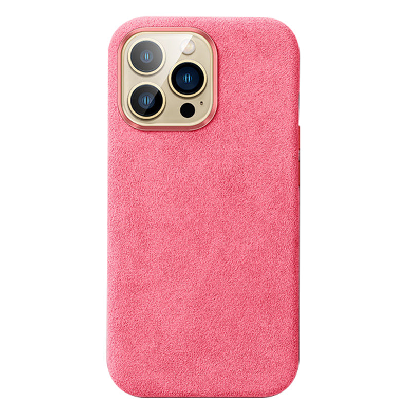 For iPhone 14 Pro Max Back Cover Compatible with MagSafe Suede Coated PC Phone Case with Metal Button