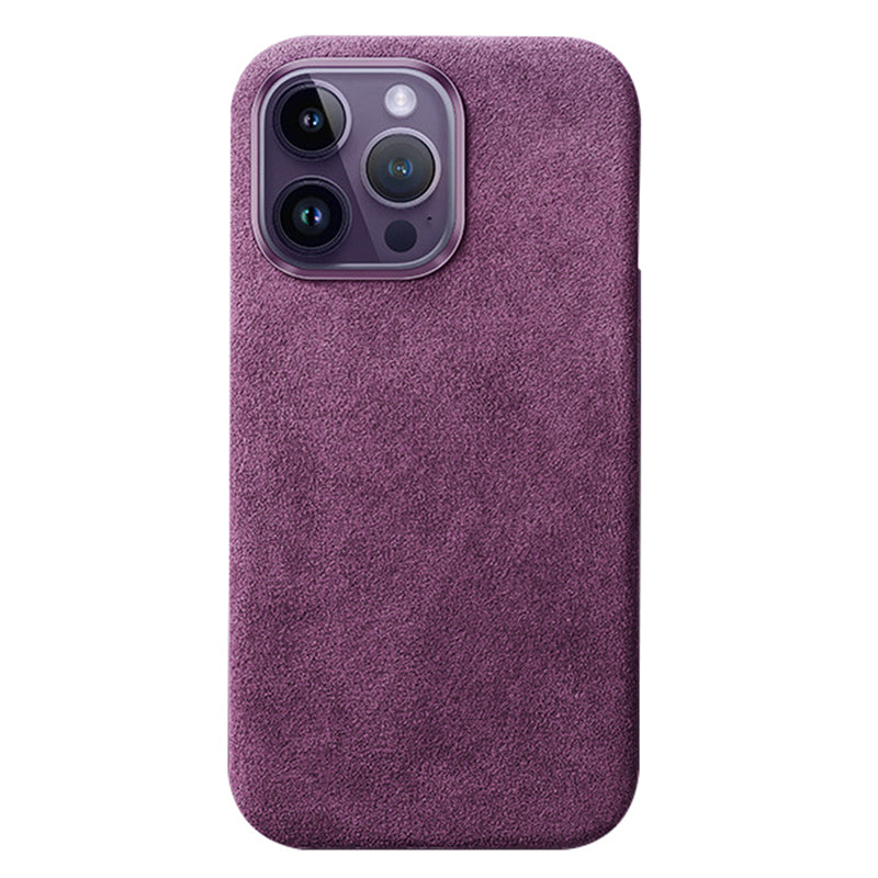 For iPhone 14 Pro Max Back Cover Compatible with MagSafe Suede Coated PC Phone Case with Metal Button