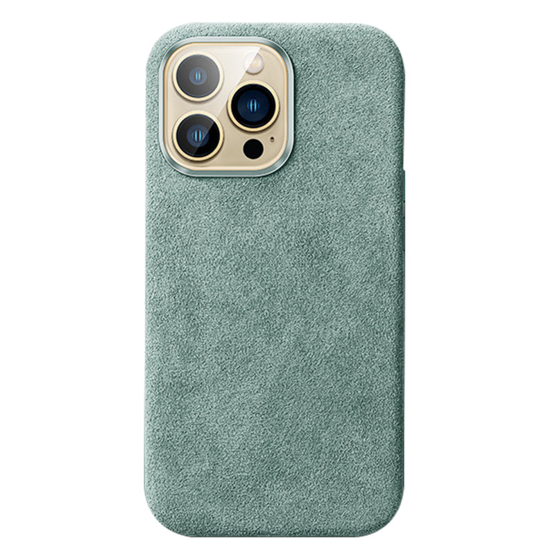 For iPhone 14 Pro Max Back Cover Compatible with MagSafe Suede Coated PC Phone Case with Metal Button