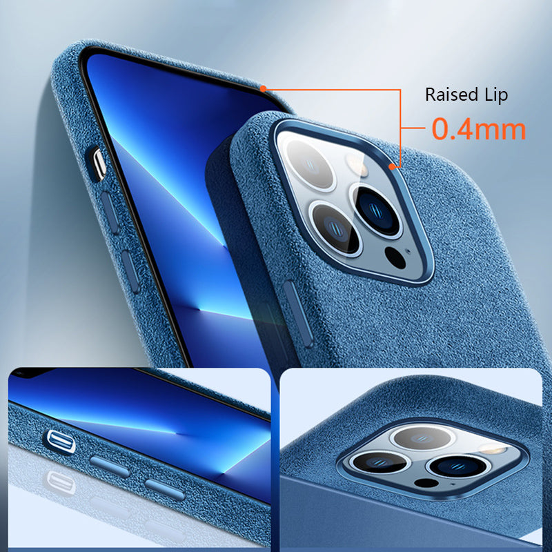 For iPhone 14 Pro Max Back Cover Compatible with MagSafe Suede Coated PC Phone Case with Metal Button