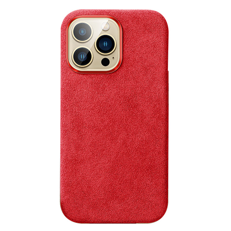For iPhone 14 Pro Max Back Cover Compatible with MagSafe Suede Coated PC Phone Case with Metal Button