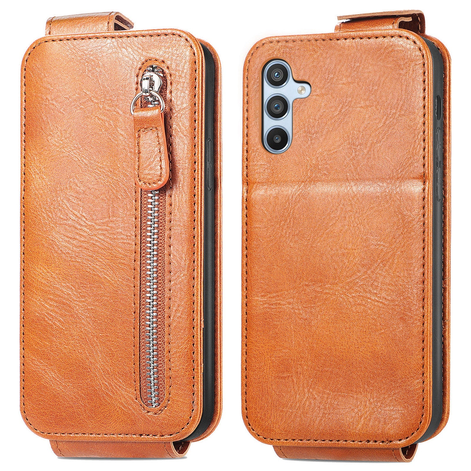 Vertical Flip Phone Case for Samsung Galaxy A14 5G A14 4G PU Leather Zipper Wallet Foldable Stand Cover