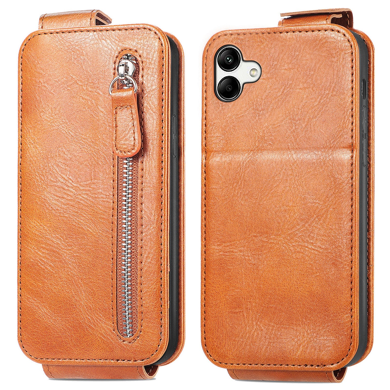 Vertical Flip Phone Case for Samsung Galaxy A04 4G (164.4 x 76.3 x 9.1 mm) PU Leather Zipper Wallet Hands-free Stand Cover