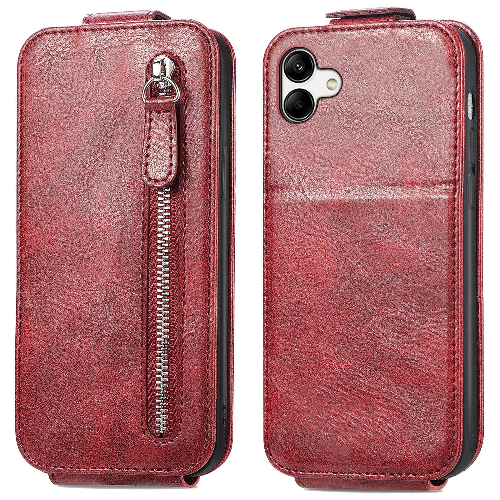 Vertikální flipové pouzdro na telefon pro Samsung Galaxy A04 4G (164,4 x 76,3 x 9,1 mm) PU kožená peněženka na zip Kryt handsfree stojanu