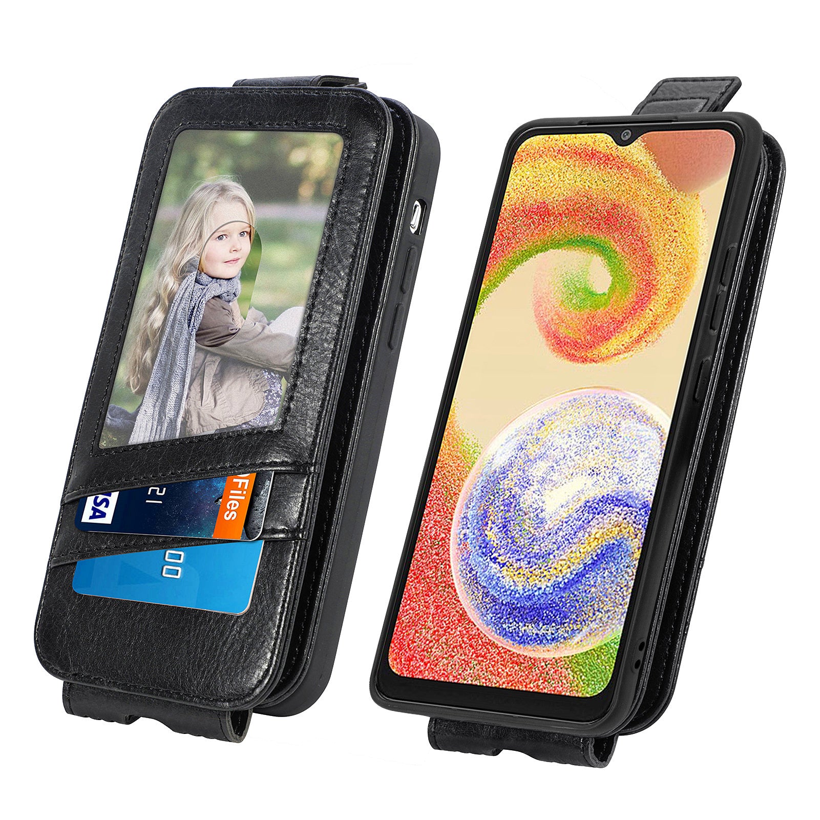 Vertikální flipové pouzdro na telefon pro Samsung Galaxy A04 4G (164,4 x 76,3 x 9,1 mm) PU kožená peněženka na zip Kryt handsfree stojanu