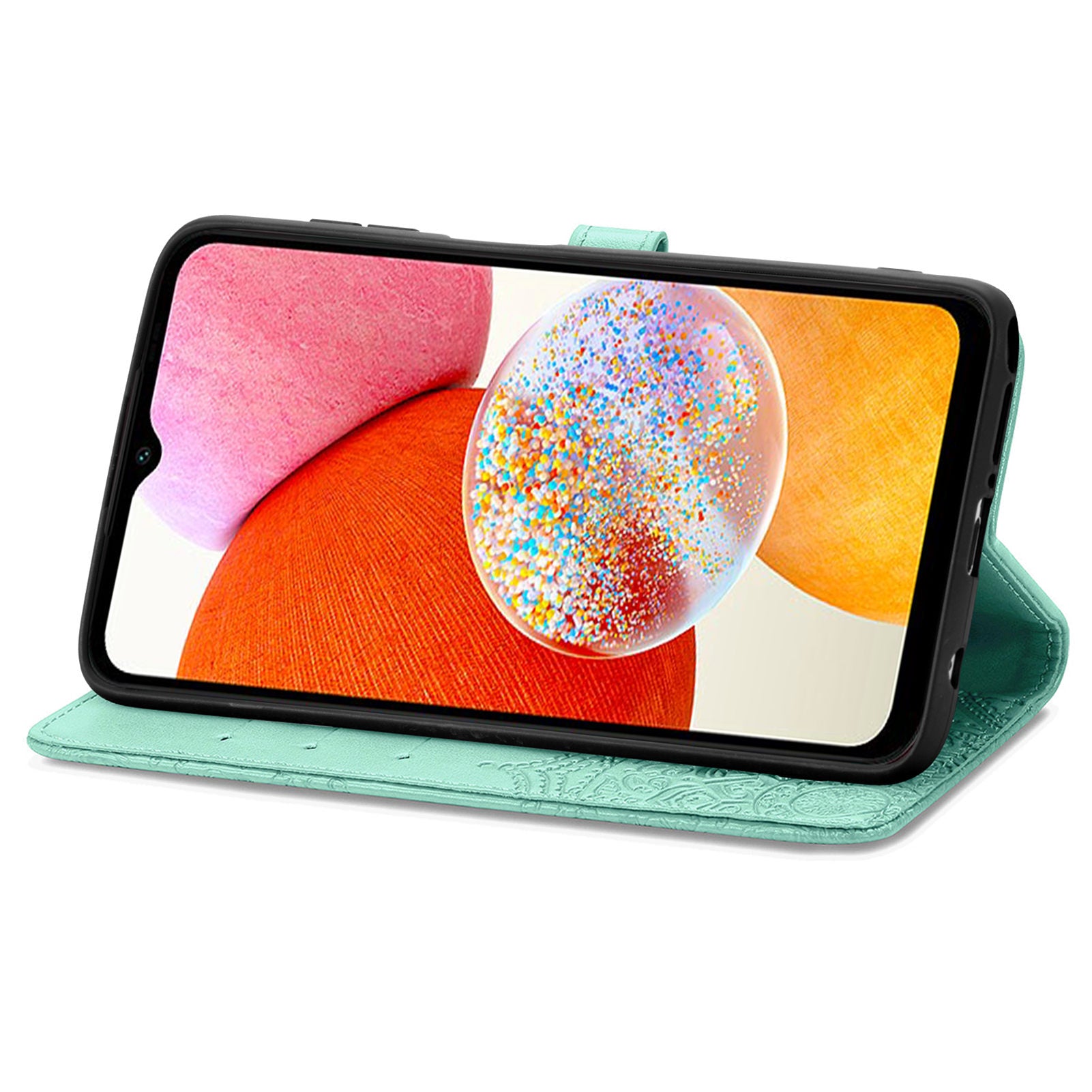 Til Samsung Galaxy A14 5G A14 4G præget mandala mønster telefontaske Stand Fuldt indpakket PU læder pung Folio Cover med rem