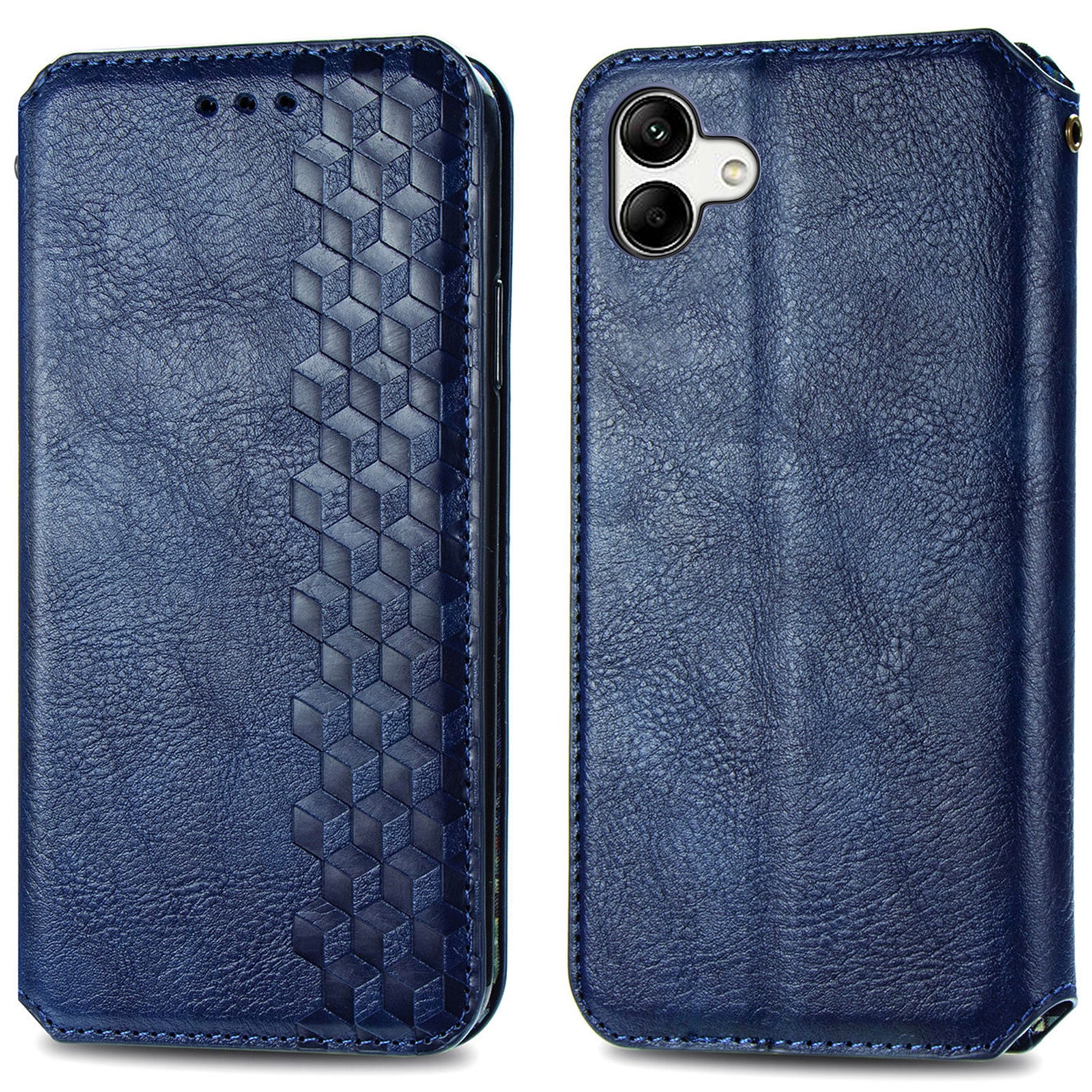 For Samsung Galaxy A04 4G (164.4 x 76.3 x 9.1 mm) PU Leather Rhombus Imprinted Fall-proof Cover Magnetic Auto-absorbed Stand Wallet Folio Flip Phone Case