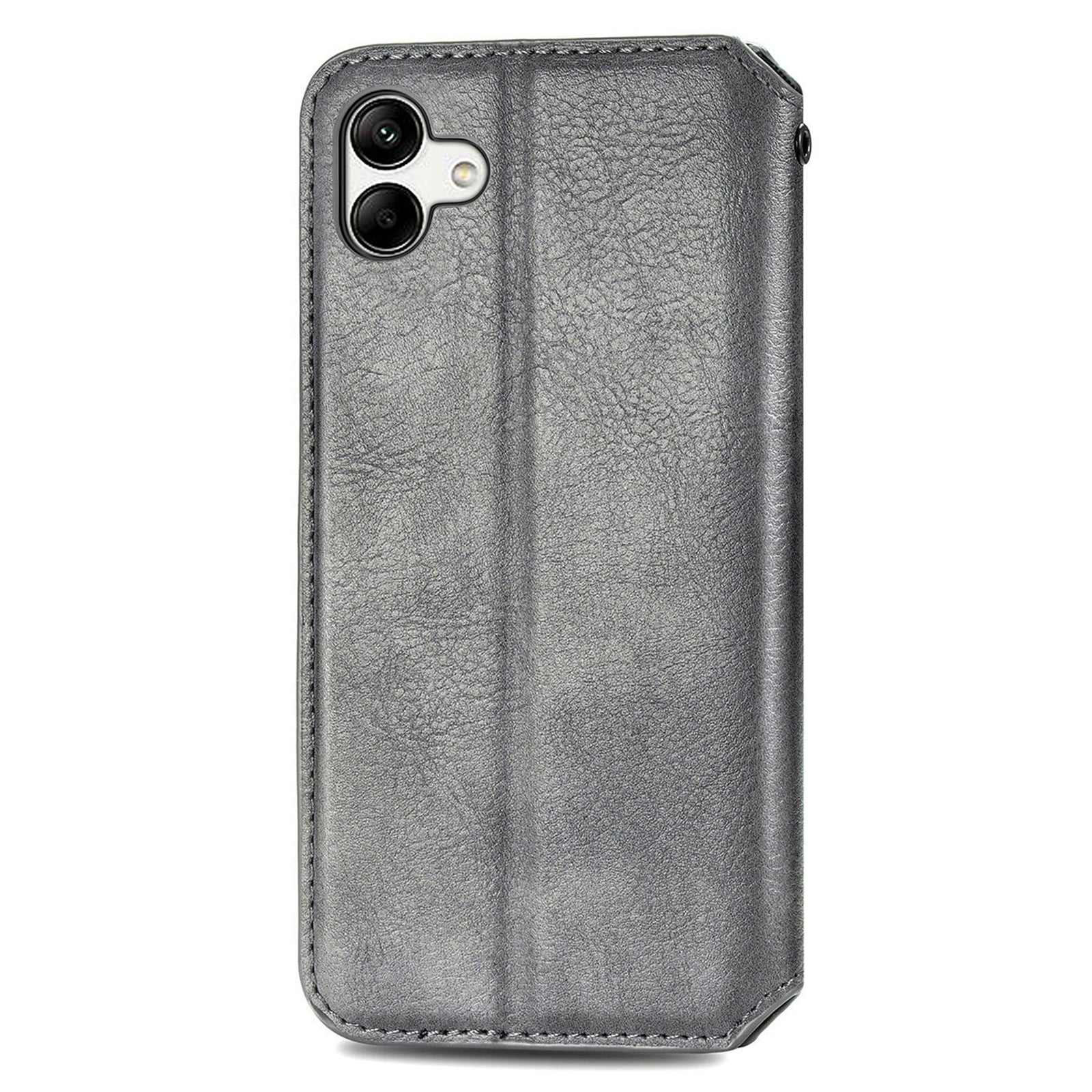 For Samsung Galaxy A04 4G (164.4 x 76.3 x 9.1 mm) PU Leather Rhombus Imprinted Fall-proof Cover Magnetic Auto-absorbed Stand Wallet Folio Flip Phone Case
