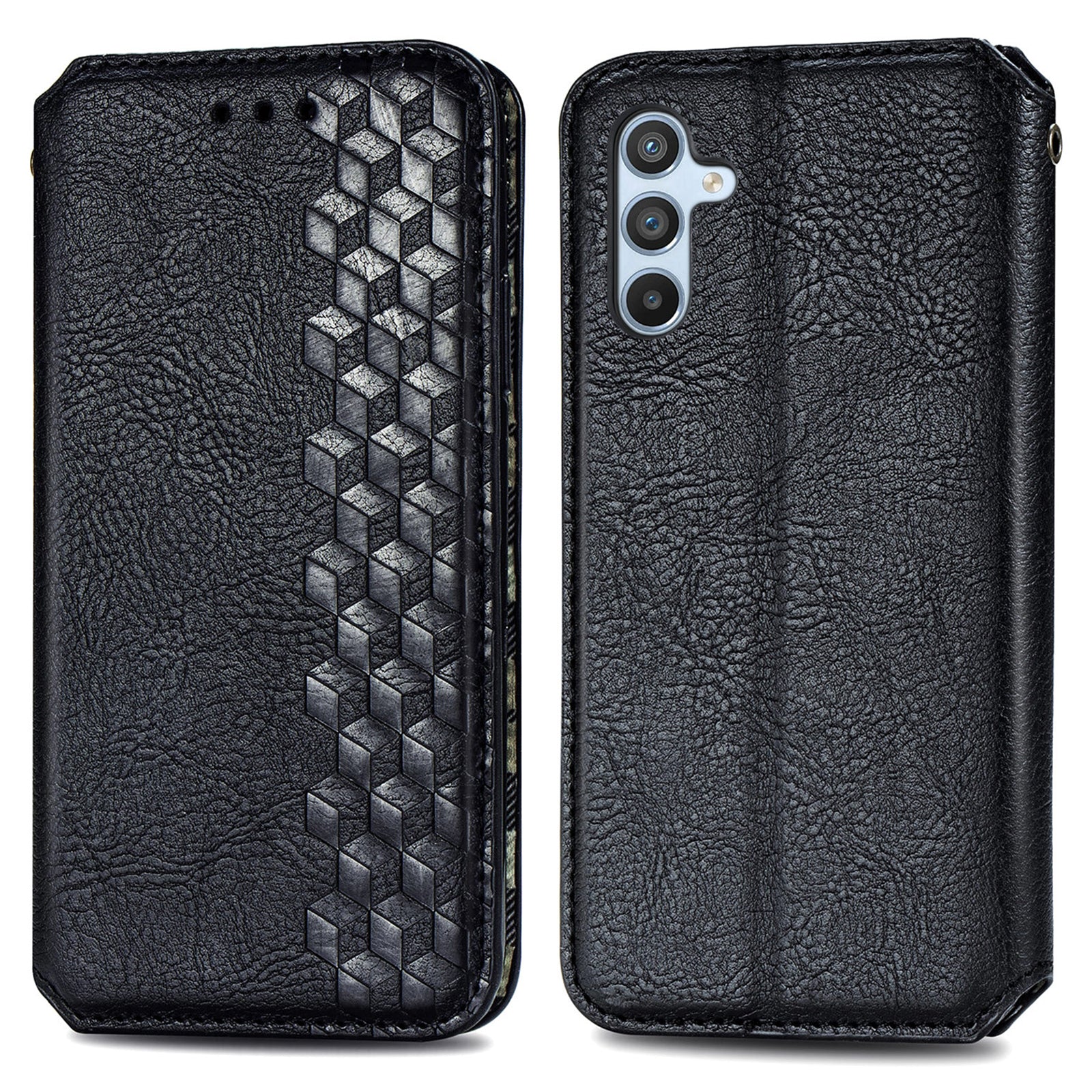 For Samsung Galaxy A14 5G A14 4G Anti-scratch PU Leather Rhombus Imprinted Cover Magnetic Auto-absorbed Stand Wallet Folio Flip Phone Case