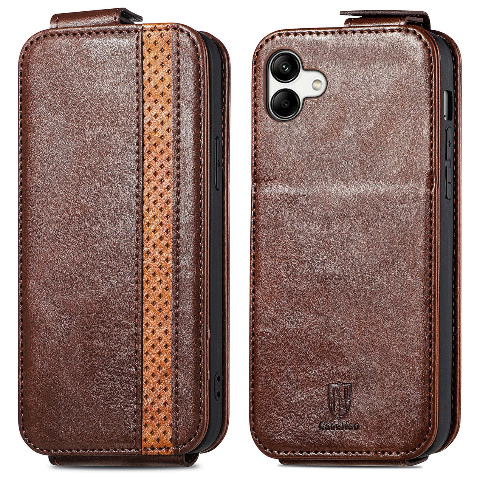 CASENEO 003 Series For Samsung Galaxy A04 4G (164.4 x 76.3 x 9.1 mm) Cell Phone Case Built-in Magnet Splicing PU Leather Flip Cover Stand Card Holder Shell