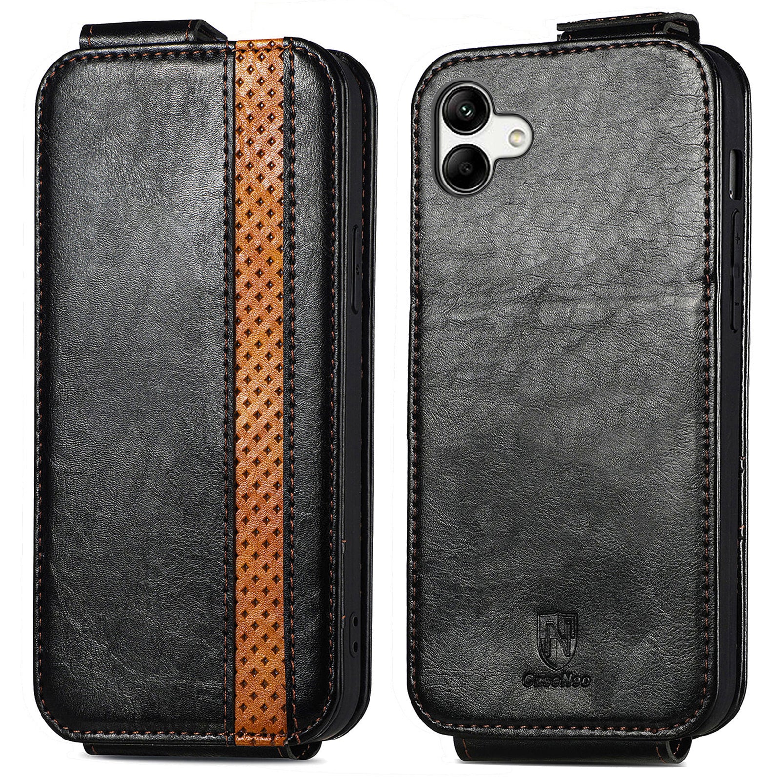 CASENEO 003 Series For Samsung Galaxy A04 4G (164.4 x 76.3 x 9.1 mm) Cell Phone Case Built-in Magnet Splicing PU Leather Flip Cover Stand Card Holder Shell