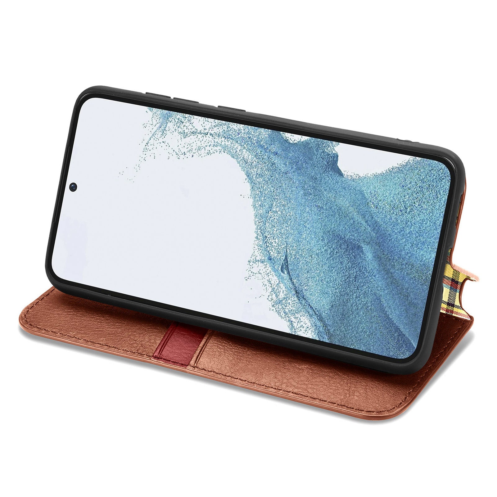 For Samsung Galaxy S23 PU Leather Rhombus Imprinted Cover Well-protected Magnetic Auto-absorbed Stand Wallet Folio Flip Phone Case