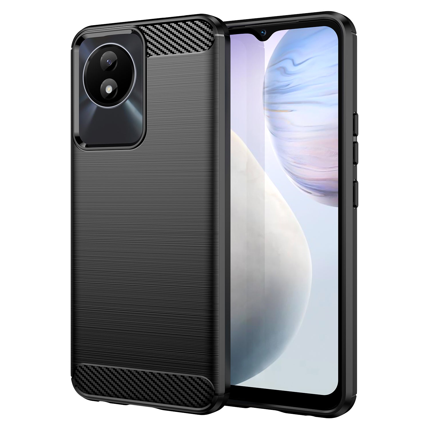 For vivo Y02 4G Shockproof Brushed Mobile Phone Case Carbon Fiber Texture TPU Protective Phone Cover