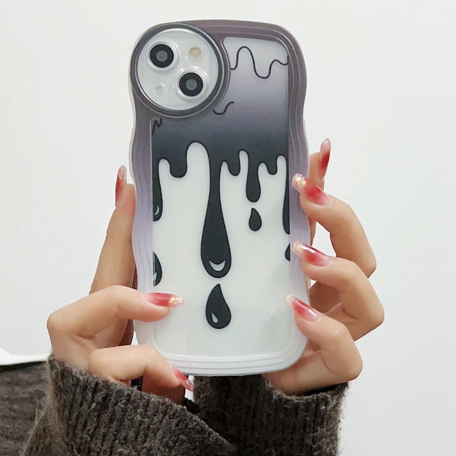 For iPhone 13 6.1 inch Soft TPU Shell Water Drop Pattern Printing Wavy Edge Phone Back Case Protective Cover