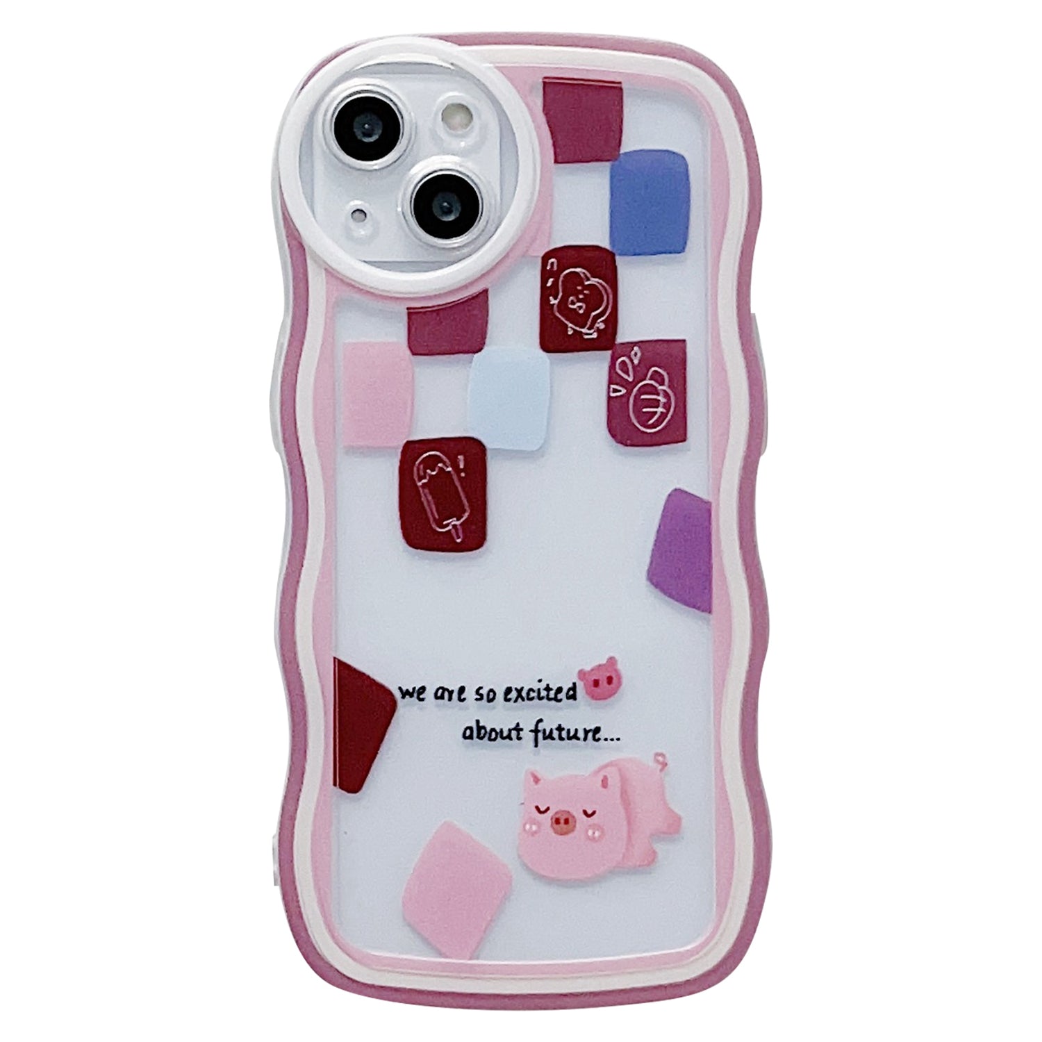 Back Case for iPhone 13 6.1 inch Soft TPU Shell Grids and Animal Pattern Printing Wavy Edge Phone Protective Cover