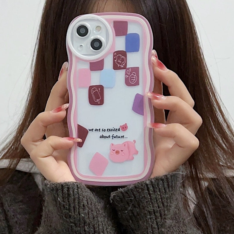 Back Case for iPhone 13 6.1 inch Soft TPU Shell Grids and Animal Pattern Printing Wavy Edge Phone Protective Cover