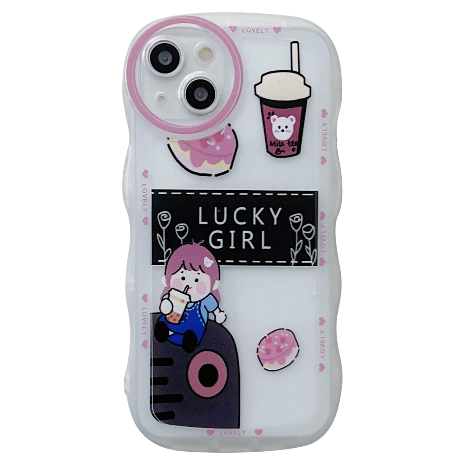 For iPhone 13 6.1 inch Soft TPU Shell Milk Tea Pattern Printing Back Case Wavy Edge Phone Protective Cover
