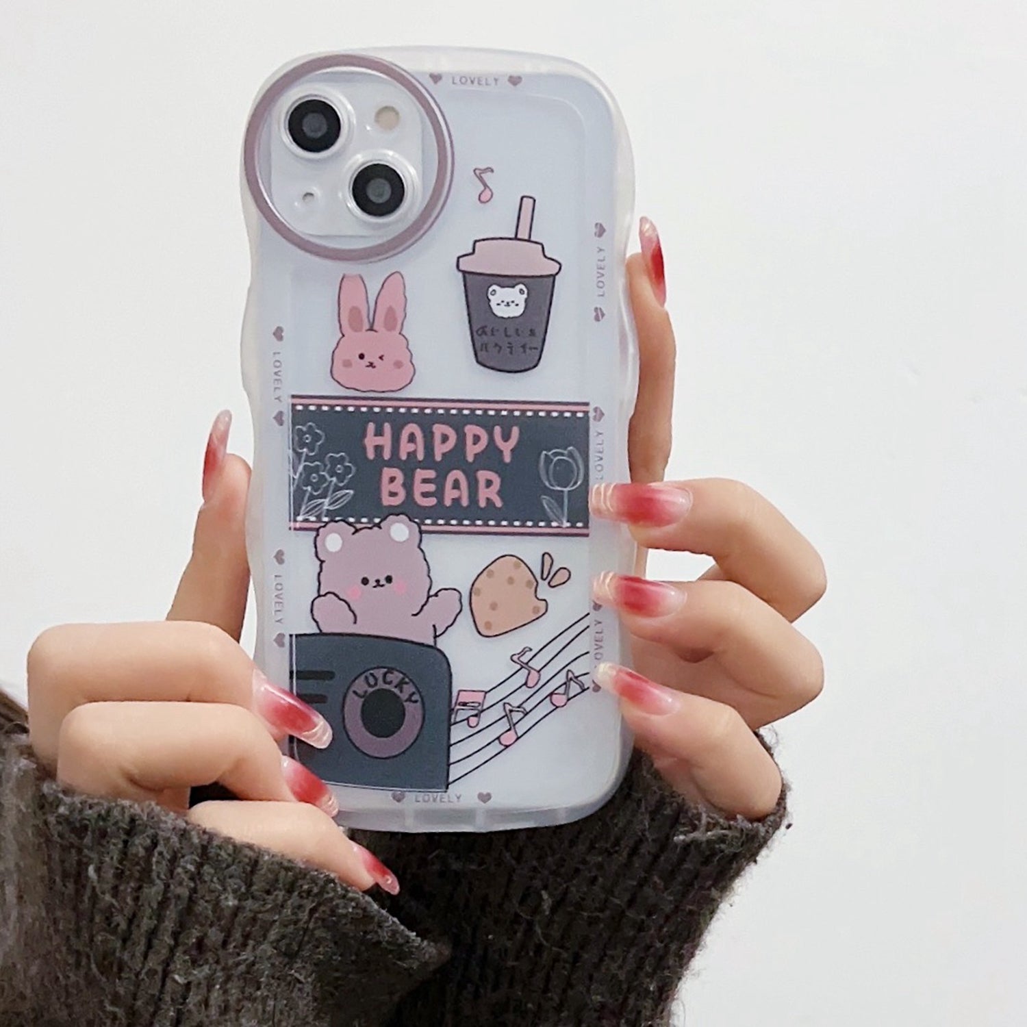 For iPhone 13 6.1 inch Soft TPU Shell Milk Tea Pattern Printing Back Case Wavy Edge Phone Protective Cover